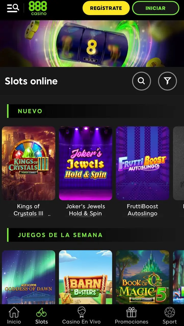 Página de tragamonedas online de 888 Casino en móvil