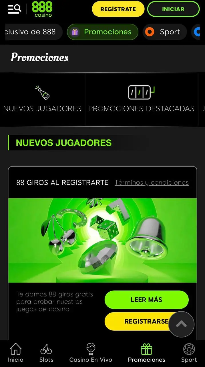 Pantalla de promociones de 888 Casino